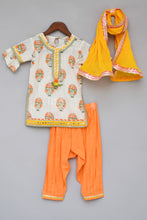 Load image into Gallery viewer, Girls Offwhite Printed Kurti With Orange Salwar