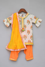Load image into Gallery viewer, Girls Offwhite Printed Kurti With Orange Salwar