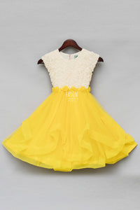 Girls Offwhite and Yellow Rose Frock