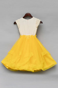 Girls Offwhite and Yellow Rose Frock