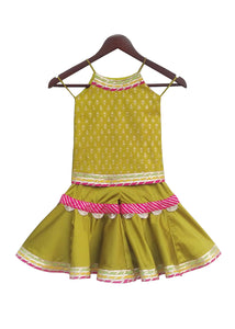 Girls Olive Green Sharara Set With Lacework