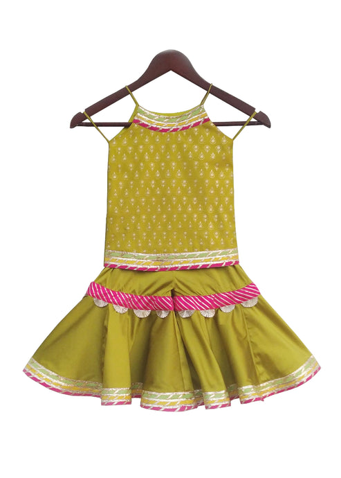 Girls Olive Green Sharara Set With Lacework