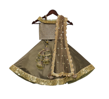 Load image into Gallery viewer, Girls Olive Green Embroidery Choli With Lehenga