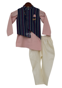 Boys Onion Pink Kurta Nehru Jacket Set