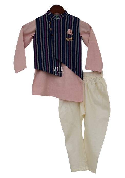 Boys Onion Pink Kurta Nehru Jacket Set