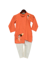 Load image into Gallery viewer, Boys Orange Hanuman Ji Printed Kurta With Churidar