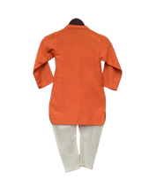 Load image into Gallery viewer, Boys Orange Hanuman Ji Printed Kurta With Churidar