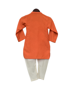 Boys Orange Hanuman Ji Printed Kurta With Churidar