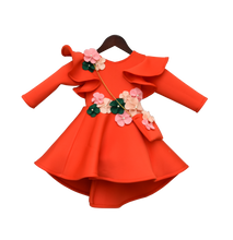 Load image into Gallery viewer, Girls Orange Lycra Dress With Multi Colour Flowers