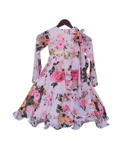 Girls Pastel Peach Floral Print Anarkali