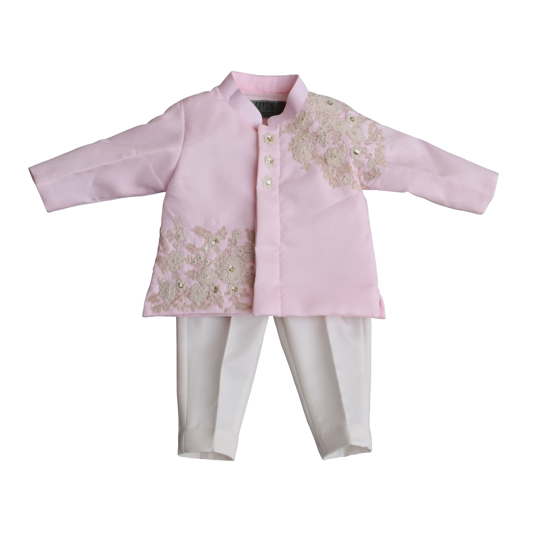 Boys Pastel Pink Embroidery Band Gala With Pant-1