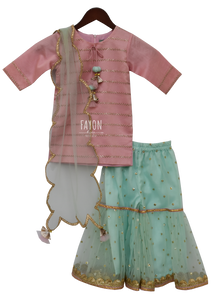 Girls Pastel Pink Blue Kurti Sharara