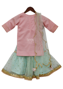 Girls Pastel Pink Blue Kurti Sharara