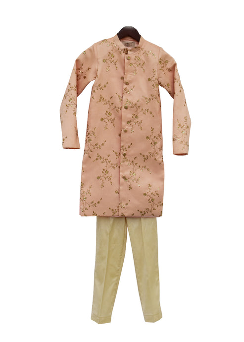 BOYS Peach Embroidery Ajkan With Beige Pant