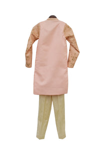 BOYS Peach Embroidery Ajkan With Beige Pant