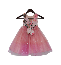 Load image into Gallery viewer, Girls Peach Floral Yoke With Shimmer Net Flair Gown