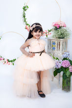 Load image into Gallery viewer, Girls Peach Gown With Cape