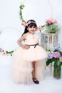 Girls Peach Gown With Cape