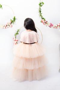 Girls Peach Gown With Cape