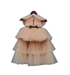 Girls Peach Gown With Cape
