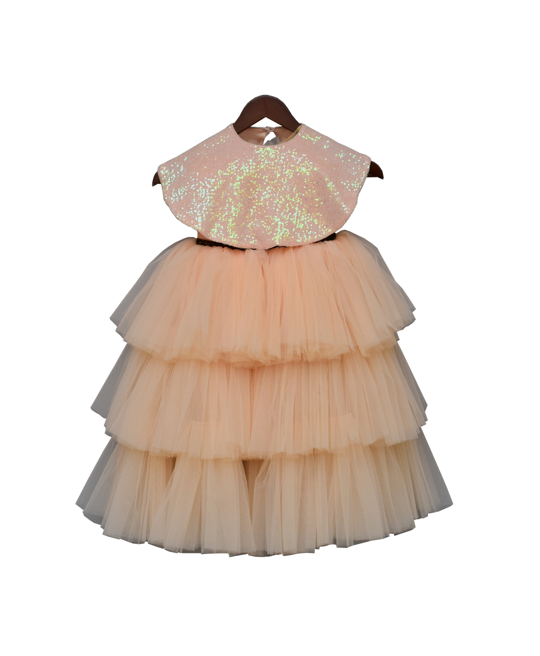Girls Peach Gown With Cape