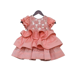 Girls Peach Sequence And Tassel Frock