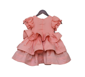 Girls Peach Sequence And Tassel Frock