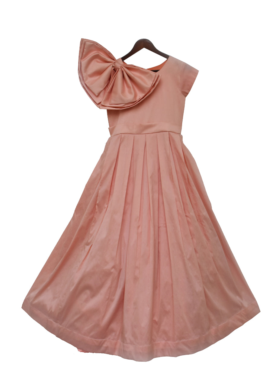 Girls Peach Taffeta Silk Gown