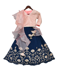 Load image into Gallery viewer, Girls Peach Embroidery Choli With Blue Gota Lehenga