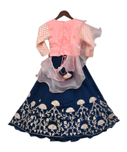 Load image into Gallery viewer, Girls Peach Embroidery Choli With Blue Gota Lehenga