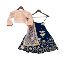 Load image into Gallery viewer, Girls Peach Embroidery Choli With Blue Gota Lehenga &amp; Gota Work Dupatta