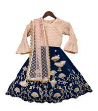 Load image into Gallery viewer, Girls Peach Embroidery Choli With Blue Gota Lehenga &amp; Gota Work Dupatta