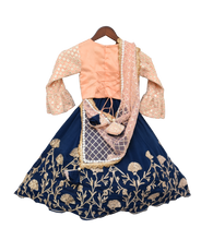 Load image into Gallery viewer, Girls Peach Embroidery Choli With Blue Gota Lehenga &amp; Gota Work Dupatta