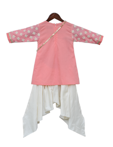 Girls Peach Embroidery Kurti With Dhoti