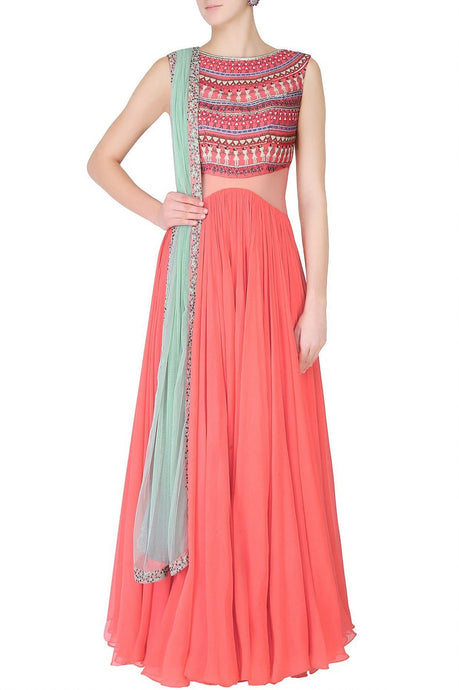 Peach Gown With Dupatta