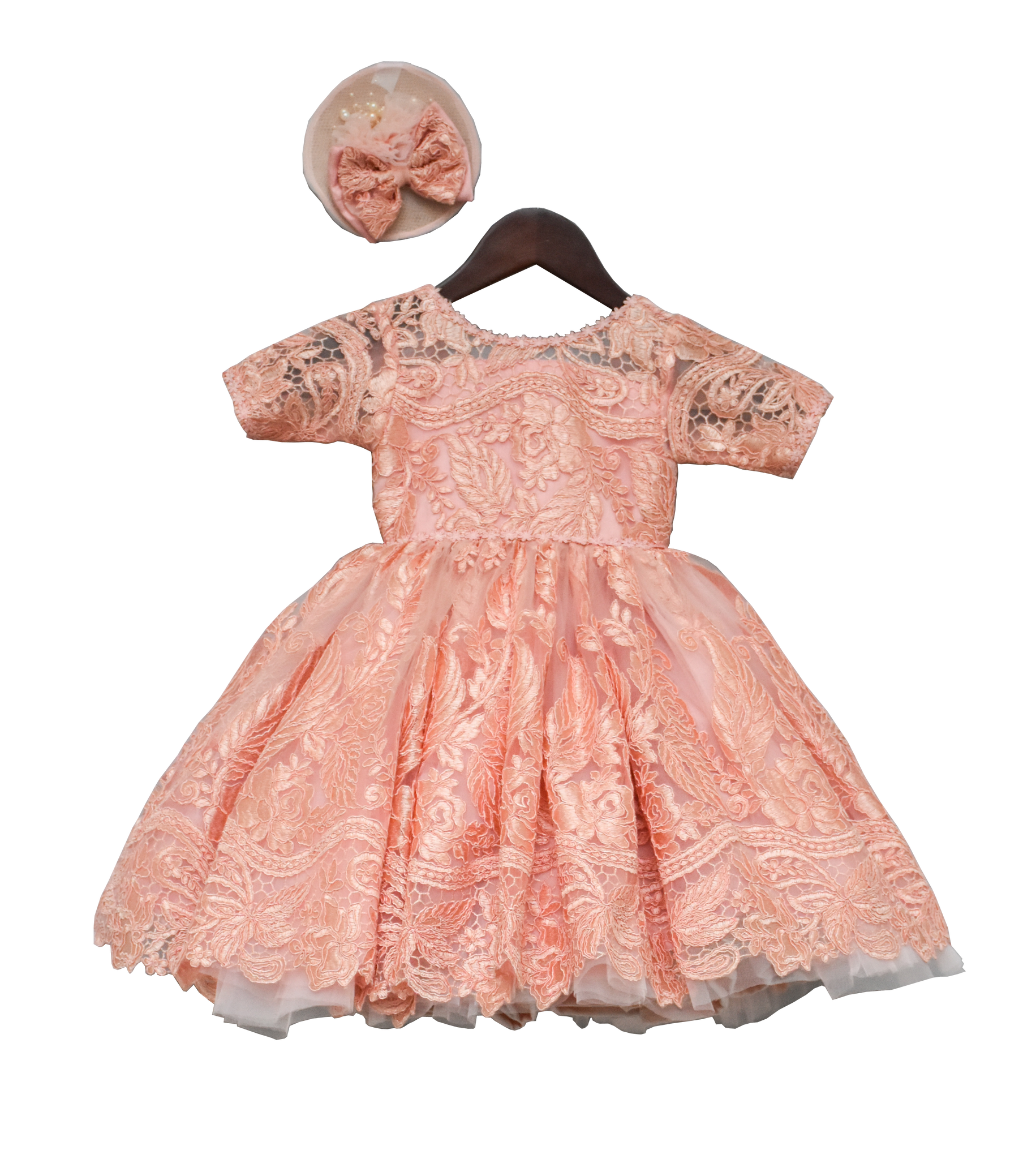 Girls Peach Lace Gown