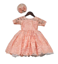 Load image into Gallery viewer, Girls Peach Lace Gown