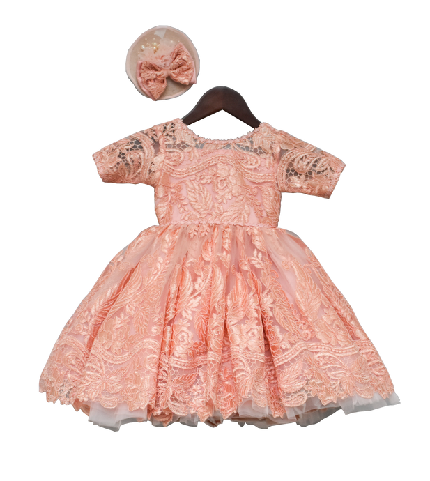 Girls Peach Lace Gown
