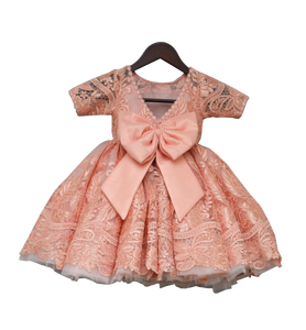 Girls Peach Lace Gown