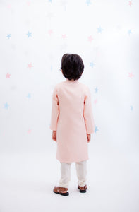 Boys Peach Linen Ajkan With Pant