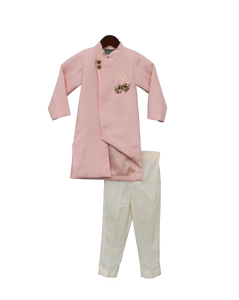 Boys Peach Linen Ajkan With Pant