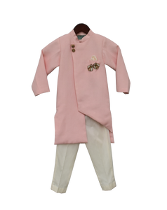 Boys Peach Linen Ajkan With Pant