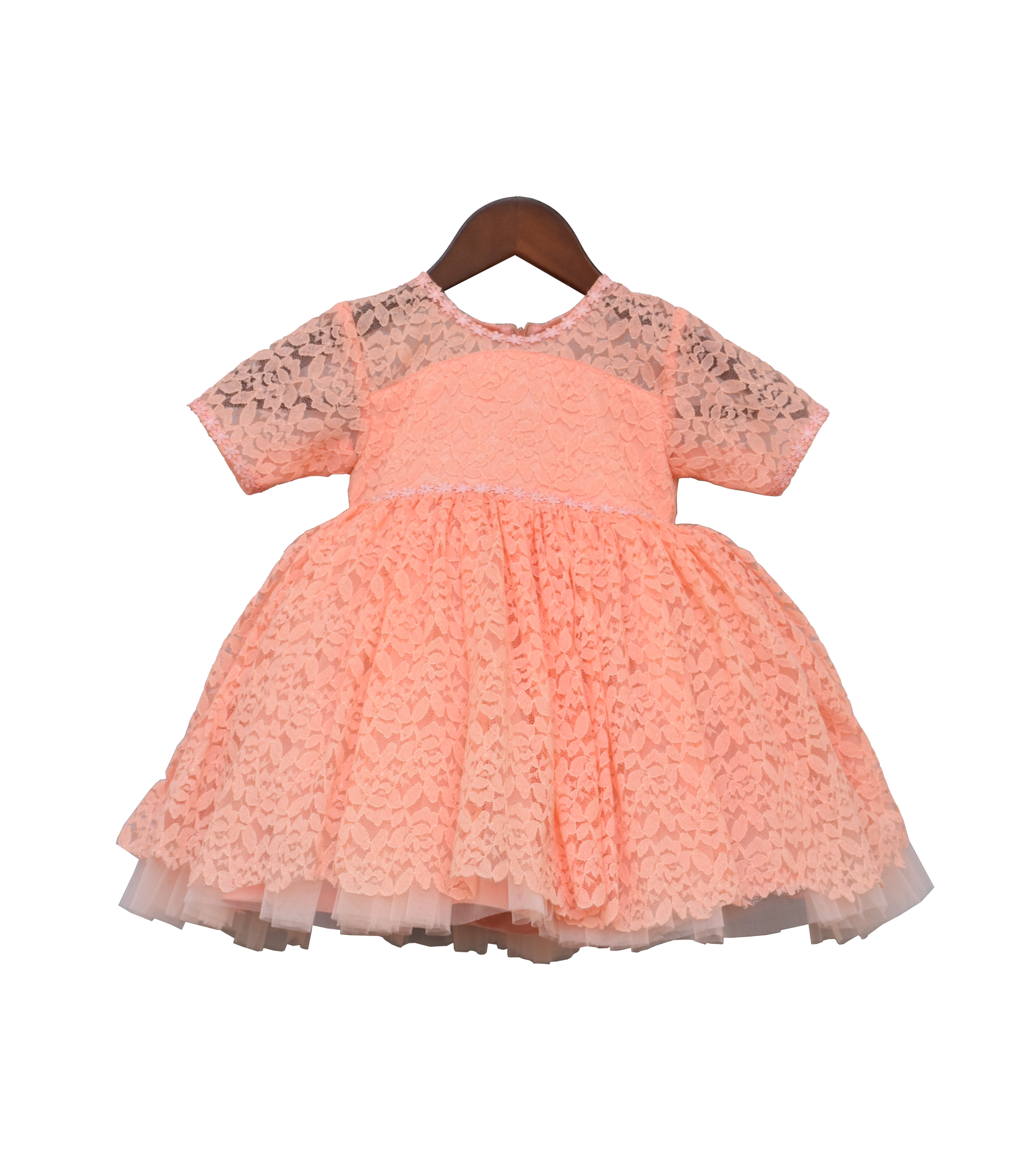 DP 1 Peach Lace Dress With Button