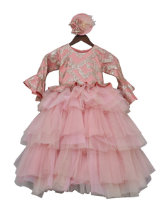 Girls Peach Shimmer Gown