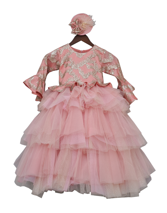 Girls Peach Shimmer Gown