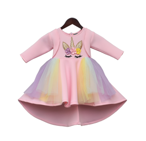Girls Peach Unicorn Dress