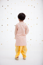 Load image into Gallery viewer, Boys Peach Zig Zag Gota Kurta &amp; Yellow Dhoti