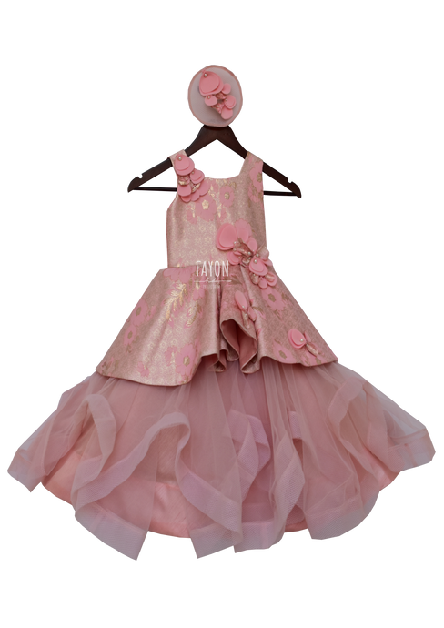 Girls Peachi Pink Flaier Gown