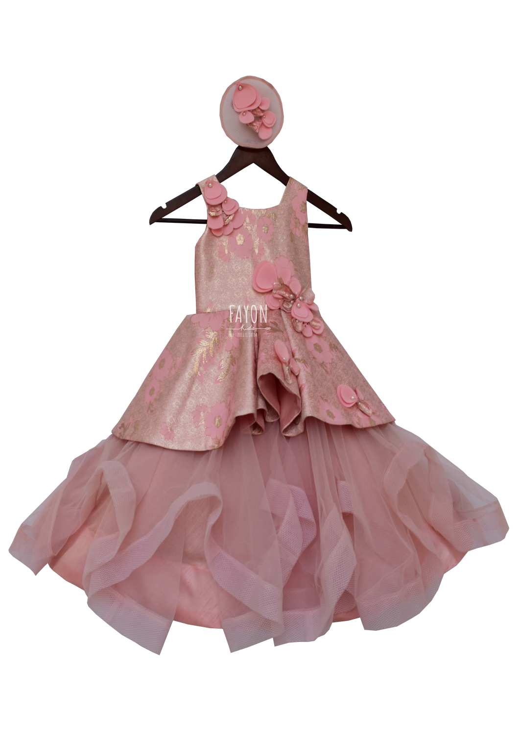 Girls Peachi Pink Flaier Gown