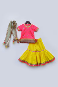 Girls Pink Kurti With Sharara And Dupatta